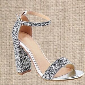 Silver glitter heels